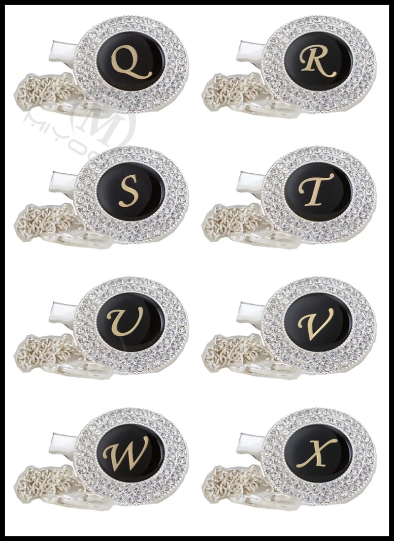 MIYOCAR 26 letters unique silver bling pacifier clip pacifier holder black letter with gold chain dummy clip L26-SB