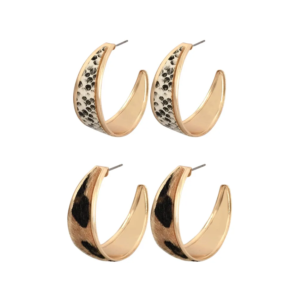 

New Fashion Ethnic Style Hoop Earrings Gold Color Hoop Snake/Leopard Skin Print Earrings for Women Winter Party jewelry