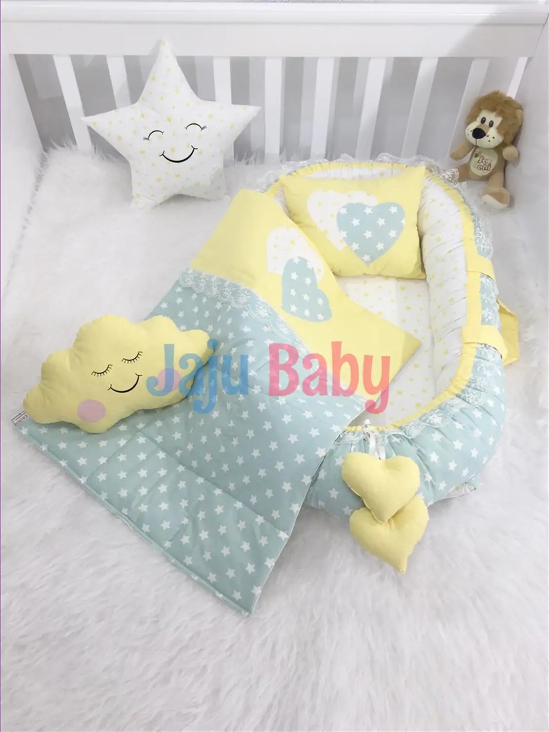 Роскошный ортопедический комплект Jaju Babynest для малышей с зелеными звездами