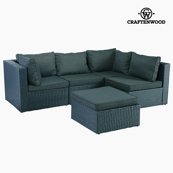 Sofa and Pouf Set (5 pcs) Rattan Dark grey