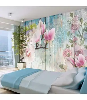 

Mural-Pink Flowers on Wood