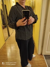 Blusa de oficina de manga larga con cuello de lazo para mujer, camisa negra con estampado de puntos gasa, Tops y blusas para mujer