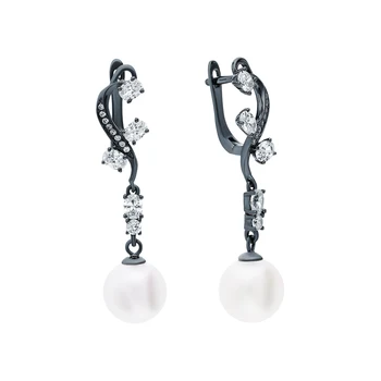 

Silver earrings with cubic zirconia and pearls imitation sunlight sample 925
