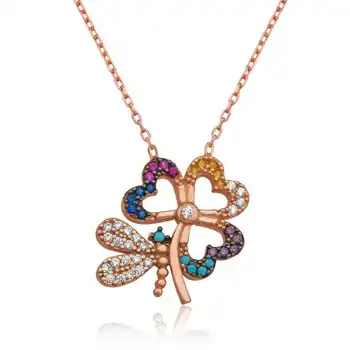 

KUTAYDAN 925 Sterling Silver Butterfly Clover Necklace