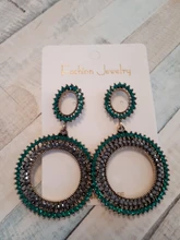Za Earrings Jewelry-Accessories Geometric-Pendant Crystal/rhinestone Vintage Green-Color