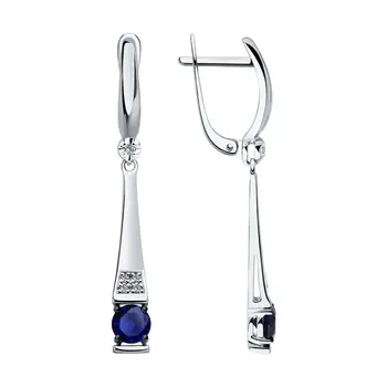 

Sokolov drop earrings with stones in white gold with diamonds and corundum, fashion jewelry, 585, women's male, long earrings