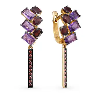 

Gold earrings with amethyst and cubic zirconia sunlight