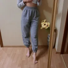 Las mujeres Casual cintura elástica Pantalones deportivos pantalones de Color sólido Pantalones de deporte holgados tobillo longitud Pantalones negro blanco gris