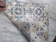 Stick Wallpaper Blue Tile Self-Adhesive Vintage Waterproof Haohome Peel Embossed And