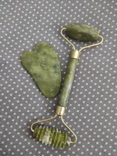 Gua Sha-masajeador de piedra Jade para cara, rodillo de Jade verde para estiramiento Facial, antiarrugas, 2/1 Uds.