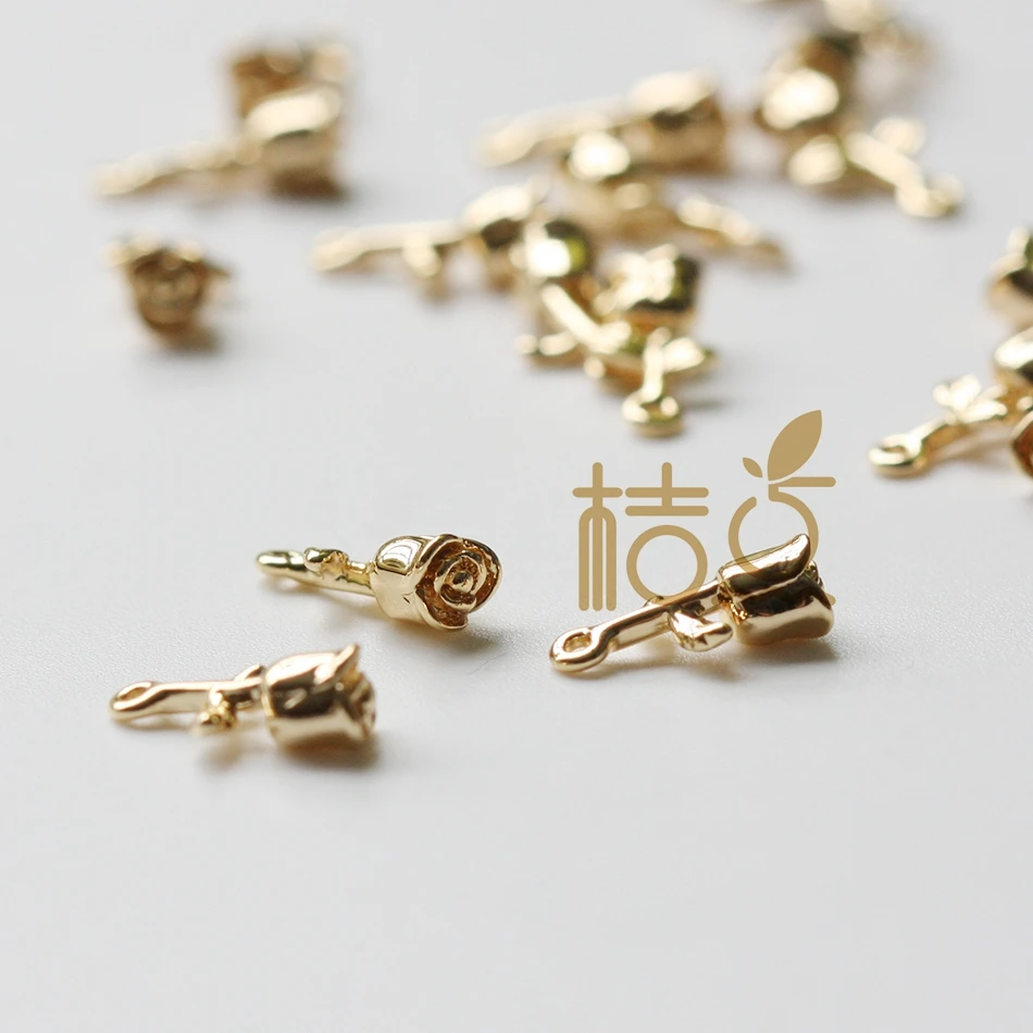 2 Pieces Premium Gold Plated Brass Base Charm Flower Rose 5x15mm