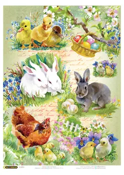 

Rice paper for decoupage craft Premier, A3, 25 g/m, chickens and rabbits cpd0578