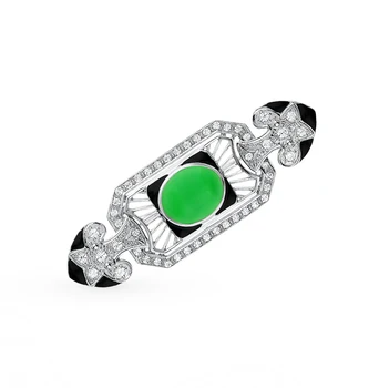 

Silver brooch with jadeite, cubic zirconia and enamel sunlight sample 925