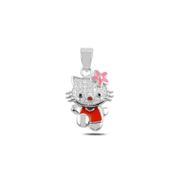

Silver 925 Sterling Enamel & Zircon Stone Cat Pendant