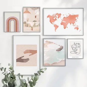 

Mid Century Modern Abstract Gallery Burnt Orange Canvas Painting Poster Print Wall Art Pictures Posters Living Room Home Decor