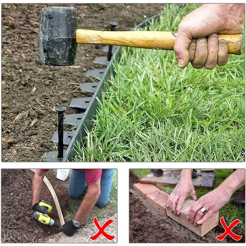 5M Fixed Garden barrier Lawn Grass Plastic Edging Border landscape with Anchoring Solid Pegs Easy Install Insert Lawn Border