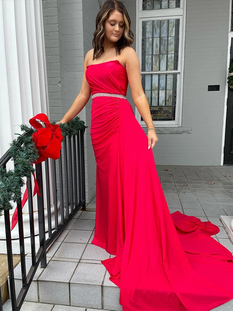 plus size prom & dance dresses Sexy Red Off-the-Shoulder Long Evening Dress Prom Dress Sleeveless Mermaid Boat Neck Formal Party Dress 2022 New hot pink prom dress
