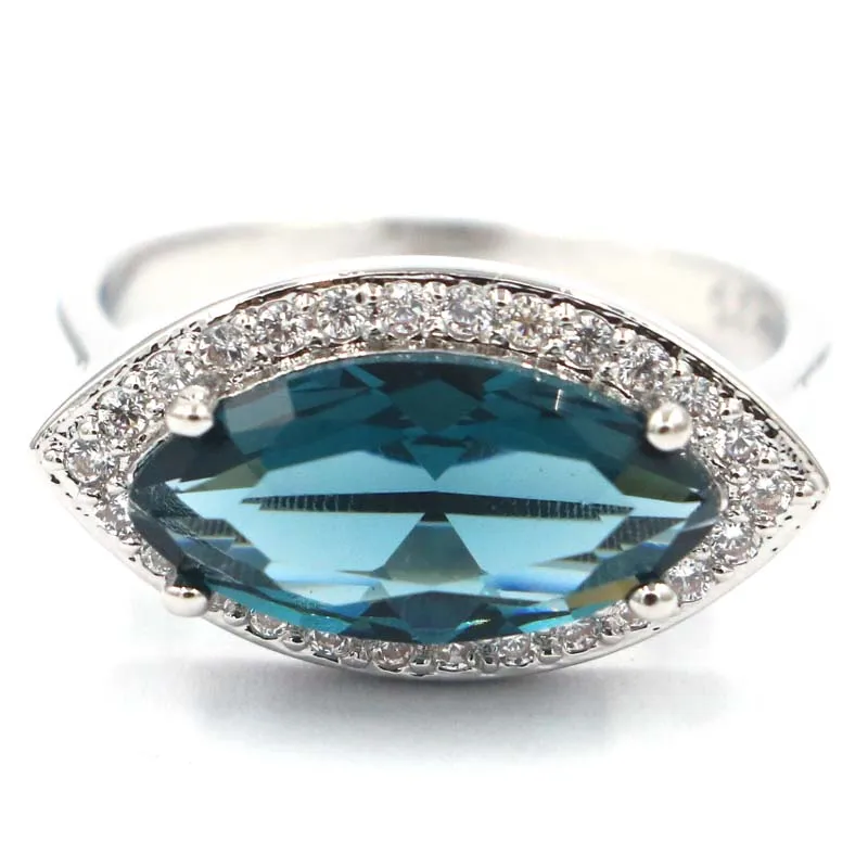 20x12 мм SheCrown Pretty Created Dark London Blue Topaz Белый CZ подарок для дам серебряные кольца|Кольца|