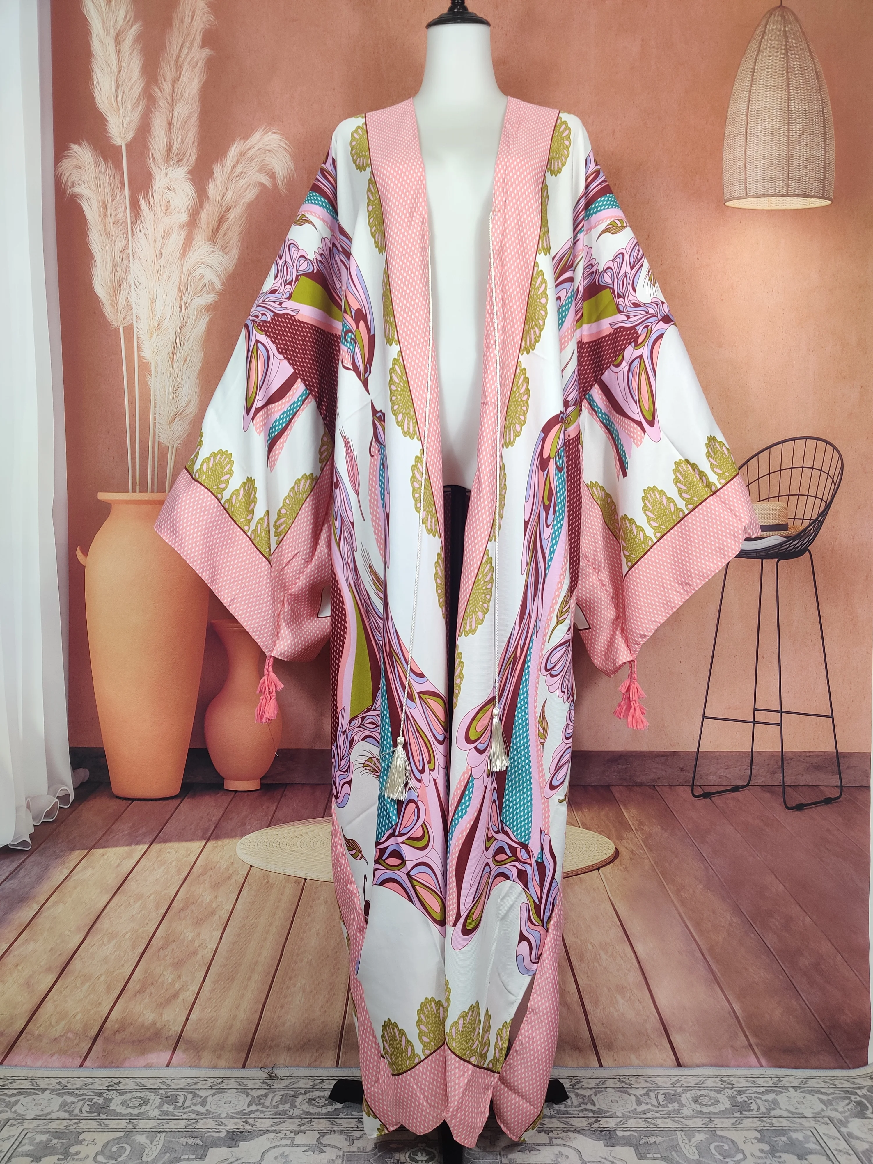 Bikini Cover Up Beautiful Pink Summer Cotton Bohemian Self Belted Front Open Long Kimono Dress Casual African Long Duster Coat for samsung galaxy tab s2 9 7 lychee litchi grain leather rotary stand cover pink