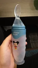 Disney-cuchara para pasta de arroz para bebé, botella de leche de silicona suave, suplemento de alimentos para bebés, artefacto para apretar, cuchara para arroz y fideos