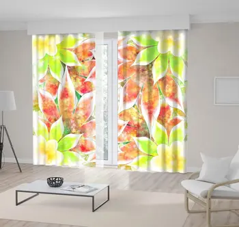 

Curtain Flowers Leaves Foliage Exotic Nature in Neon Colors Mordern Artwork Lime Green Yellow White