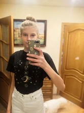 Women's T-Shirts Short-Sleeve Embroidery Black Top White Fashion-Star Korean Casual O-Neck