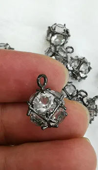 

20pcs Oxidized Fine Silver pave CZ crystal Beads 10mm Spiraled Wrapped Round - Unique Focal Points - craft Supply earrings