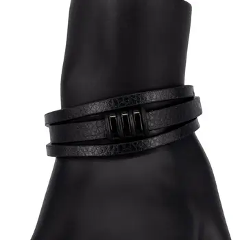 

Leather bracelet (genuine leather, magnetic lock, black) 53343