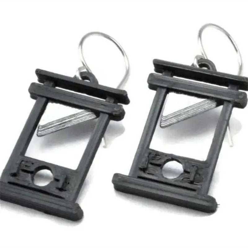 Gothic Guillotine Pendant Earrings Creative Cool Black Hooks Earrings for Women Men Female Party Halloween Punk Jewelry Bijoux 2