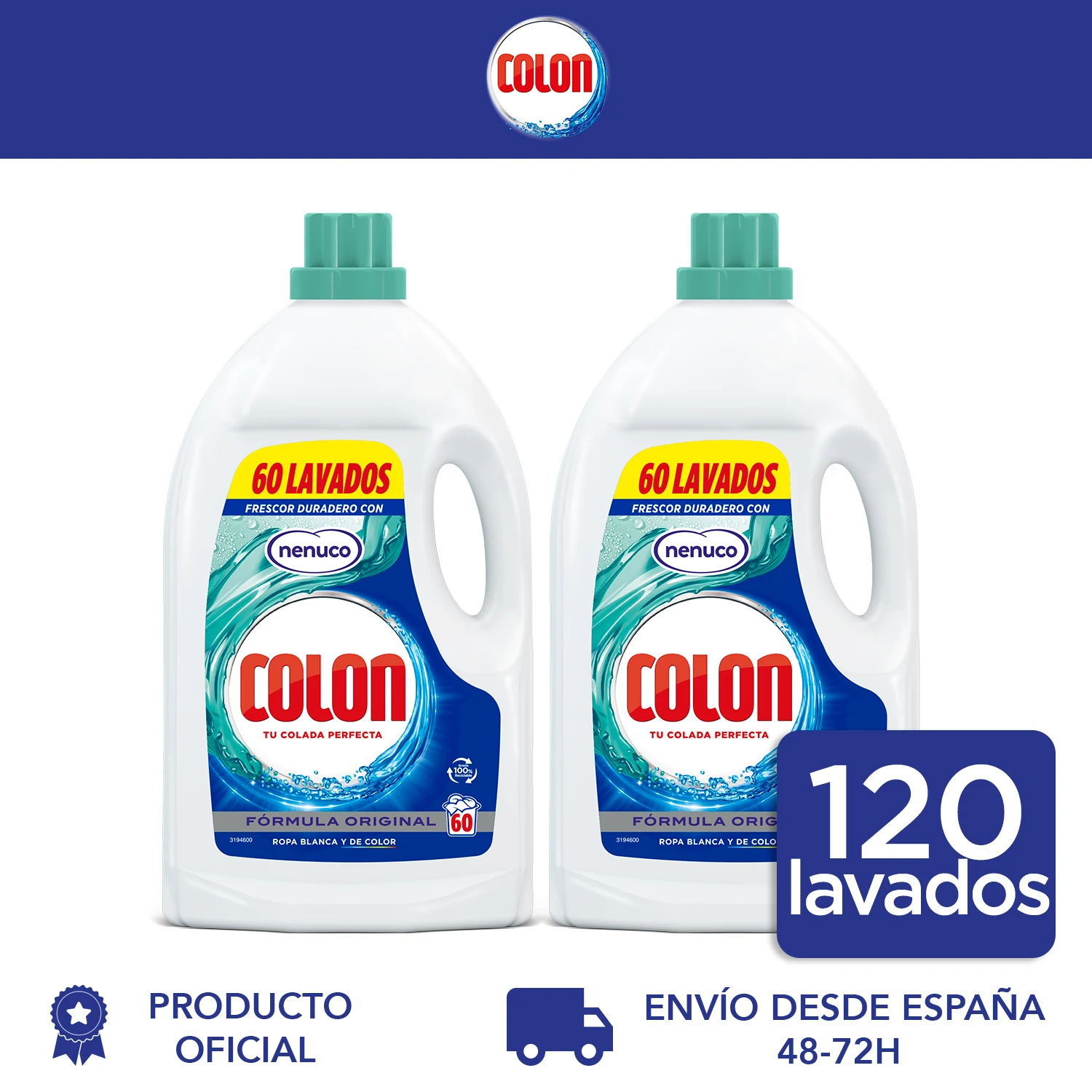Colon Gel Nenuco Detergente para Lavadora, adecuado para Ropa Blanca de Color, formato Líquido Pack de 2, hasta 120 Lavados|Detergente para ropa| AliExpress