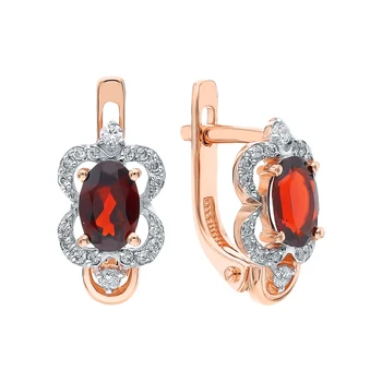 

Gold earrings with cubic zirconia and Garnet sunlight sample 585 test