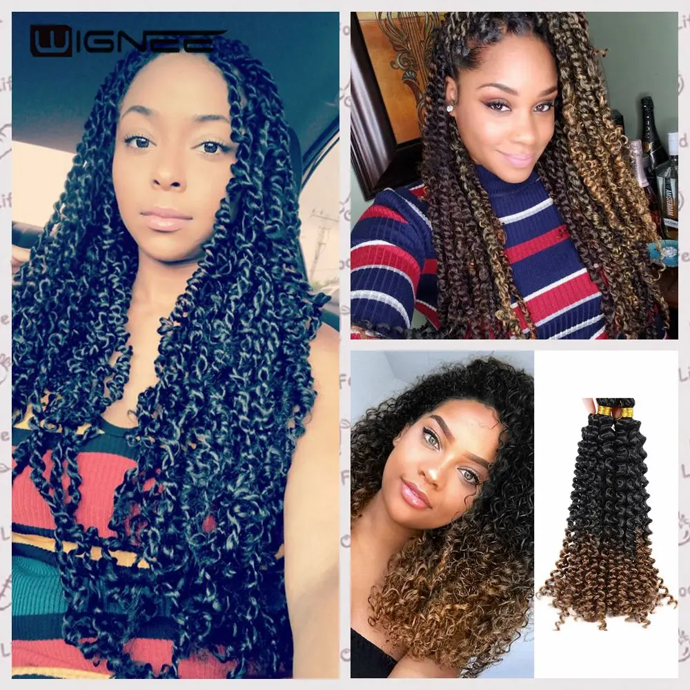

Wignee 15 Strands Curly Senegalese Crotchet Braid Hair Extensions Synthetic Hair Ombre Mixed Color For Black Women Hair Bundle