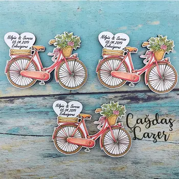 

Colorful Bicycle Save the Date Magnet Wood Save the Date Wedding Magnet Rustic Wedding Wooden Save the Date Magnet