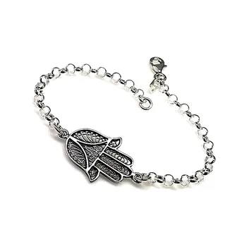 

Bracelet 925 Sterling silver m rolo chain 18.5cm. Hand of Fatima [AC0321]