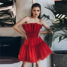 

LORIE Short Off Shoulder Tulle Prom Dreses 2021 Simple Pleat Cocktail Party Gowns Sweet 16 Prom Dresses Vestido Mujer Coctel