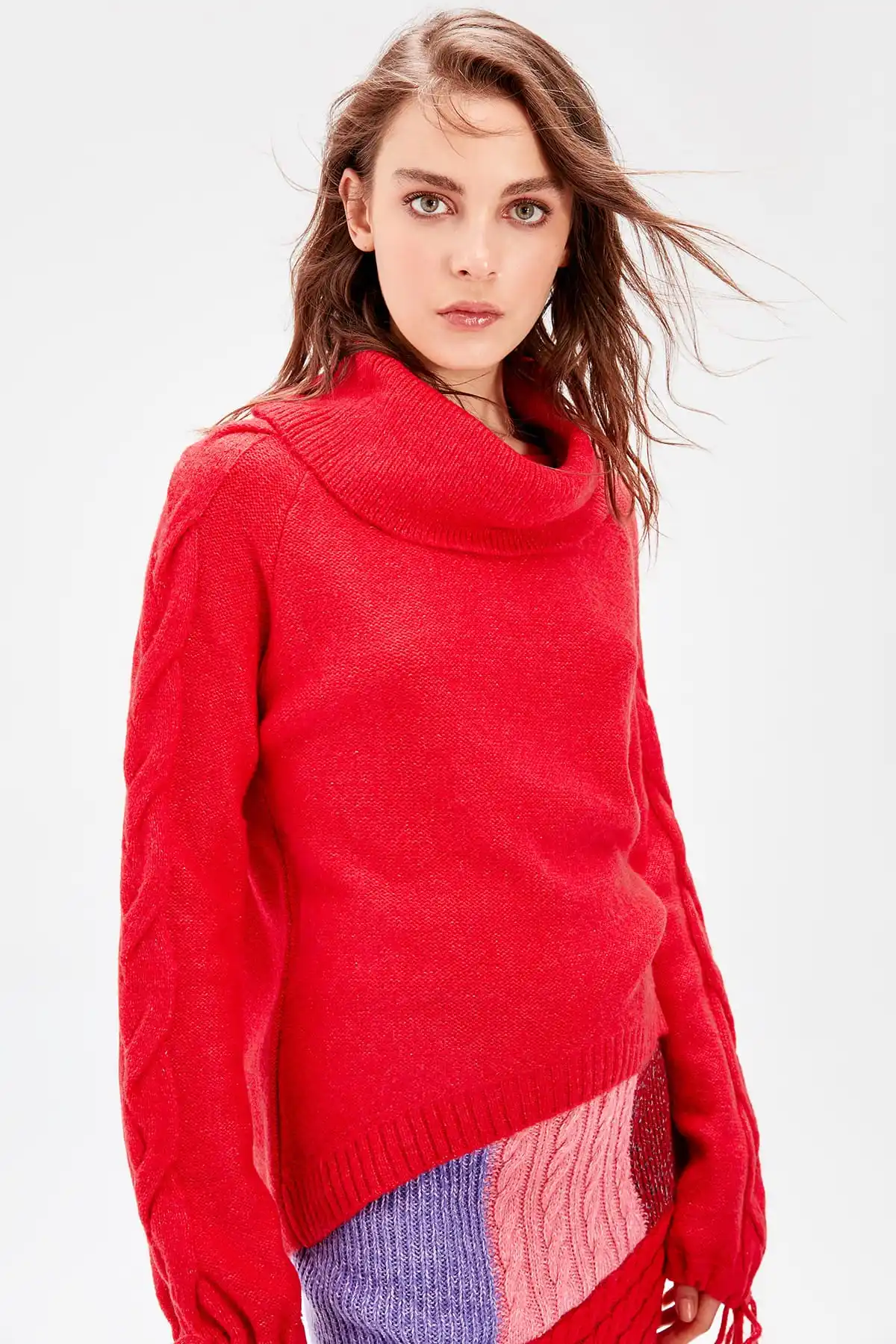

Trendyol WOMEN-Red Lacing Detailed Knitwear Sweater TWOAW20NV0004