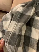 Loose Top Blouses Shirts Grey Plaid Pocket Chic Female Casual Fashion Women Ladies Streetwear