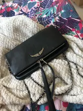 Alas decoradas bolso de un solo hombro de mujer casual moda desenfadada dos cadenas Bolsa Bandolera bolsos de cuero
