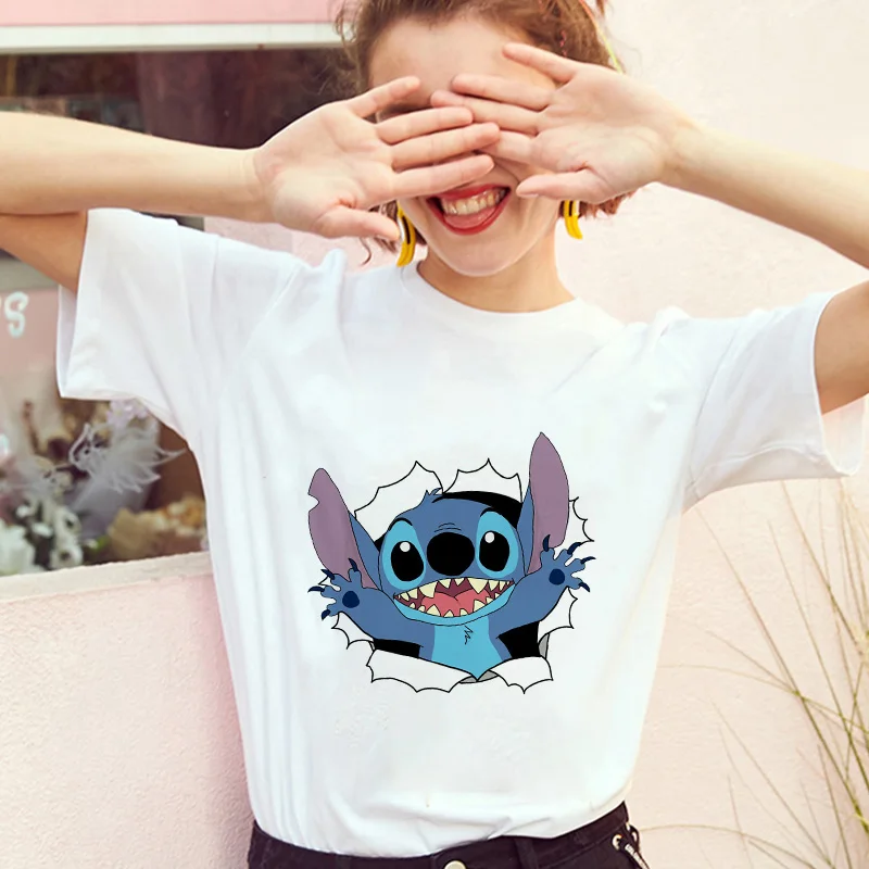 2020 Womens Fashion T-Shirt Lilo Stitch Harajuku Kawaii Tshirts Lovely Cartoon Female Printed Casual T Shirt Cute Tops