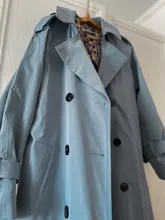 Gabardina larga con doble botonadura para mujer, abrigo ajustado con cinturón, ropa de primavera otoño