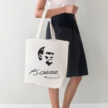 

Angemiel Bag Large Black White Atatrük Portrait Signed Shopping Beach Tote Bag