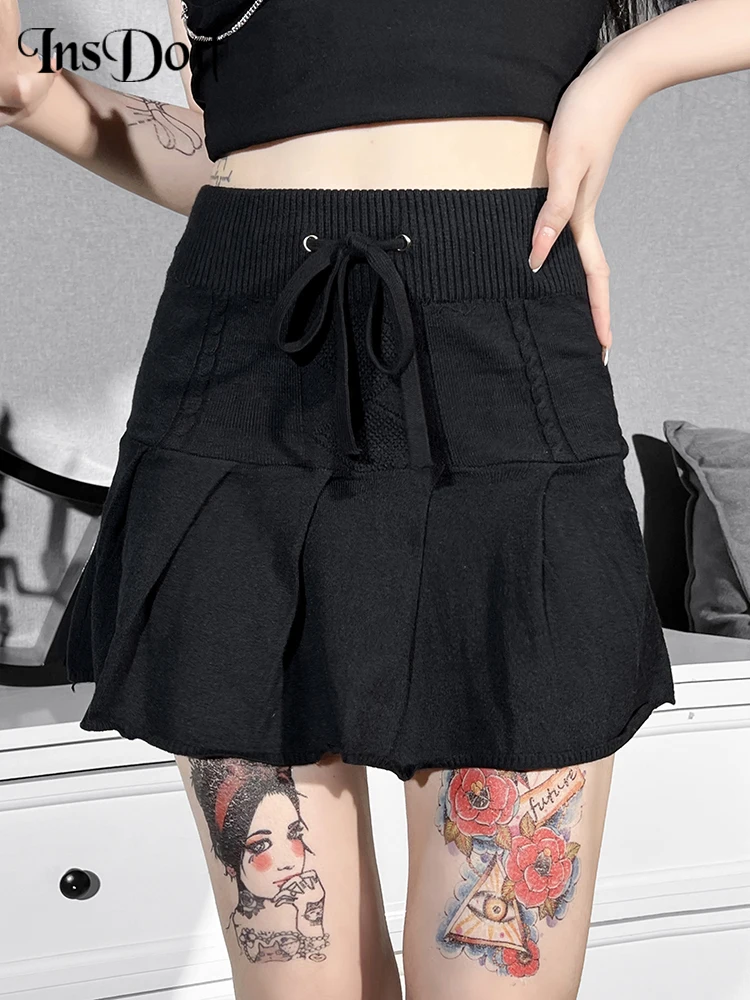 

InsDoit Gothic Sexy Black Summer Skirt Female Streetwear Bandage Fashion High Waist A-LINE Skirt Punk Aesthetic Party Mini Skirt