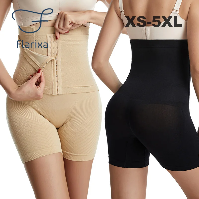 Cheap Flarixa High Waist Flat Belly Panties Slimming Waist Trainer Tummy Control  Shaping Pants Plus Size Seamless Safety Shorts