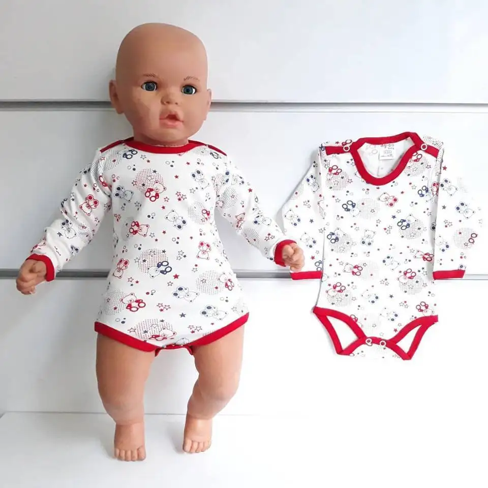 

Red Piping Laci The Teddy Bears Long Sleeve from Shoulder And Bottom snap fit-Popping In baby Badi the Zibin