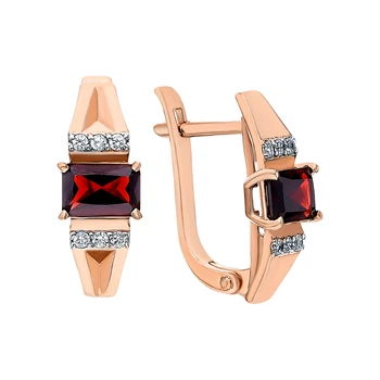 

Gold earrings with cubic zirconia and Garnet sunlight sample 585