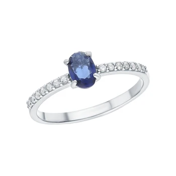 

Silver ring with cubic zirconia and Sapphire synthetic sunlight sample 925