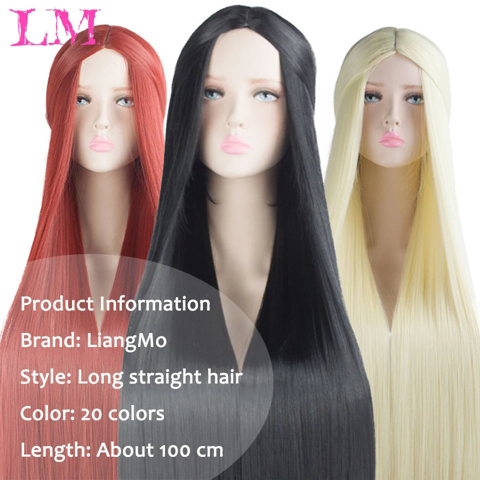100CM Cos Wig Blonde Blue Red Pink Grey Purple Hair for Party Long
