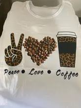 Tops Tshirt Leopard Female Tee Coffee Streetwear Peace Love Casual Woman O-Neck Summer