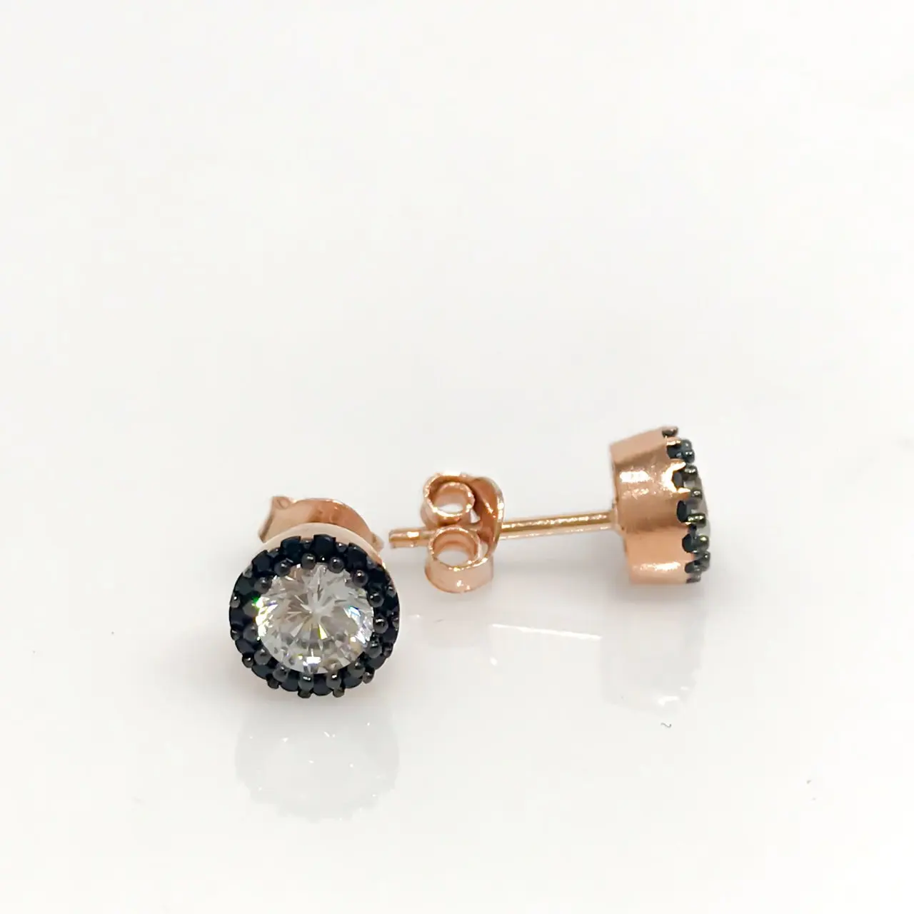 

Tiny Black Cubic Zirconia Solitaire Ball Silver Earrings