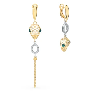 

Gold earrings with cubic zirconia and enamel sunlight